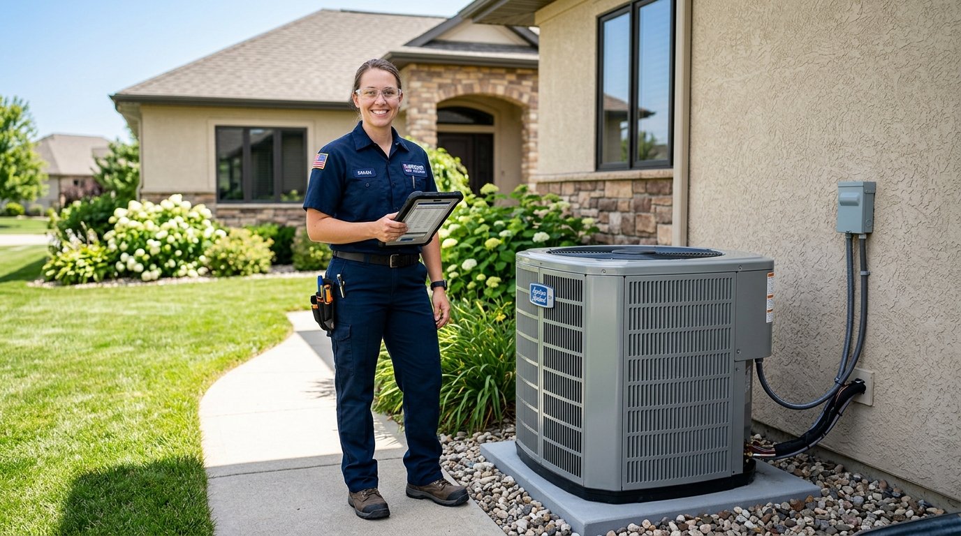 Local HVAC technician servicing a residential system